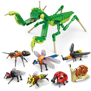 开智昆虫积木男孩子拼装玩具益智拼插模型动物螳螂儿童小颗粒拼图