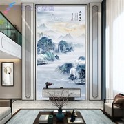 中式山水影视墙布别墅客厅，挑高复式楼玄关，电视背景墙壁布生财壁画