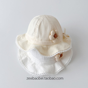 轻薄款~婴儿帽子夏季薄款女宝宝遮阳帽大帽檐小月龄外出防晒帽子