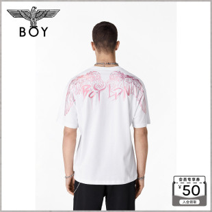 BOYLONDON潮牌短袖男女同款春夏涂鸦翅膀宽松休闲白色T恤N01999