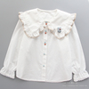 女童衬衫纯棉2023春装儿童洋气娃娃领白色打底衬衣小女孩上衣