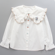 女童衬衫纯棉2023春装儿童洋气娃娃领白色打底衬衣小女孩上衣