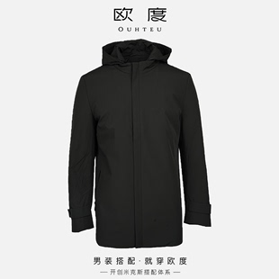 OUHTEU/欧度连帽尼克服外套羽绒服男士商务合体版冬季黑色7034