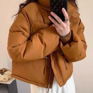反季节羽绒服女2023冬季韩版小个子面包，服白鸭绒立领短款外套
