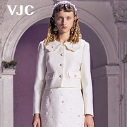 VJC/威杰思春夏女装米白色娃娃领时尚提花短款修身外套