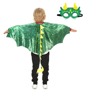 万圣节小恐龙装扮翅膀面具服饰，套装亮闪绿色，蓝色秋季运动会男孩酷