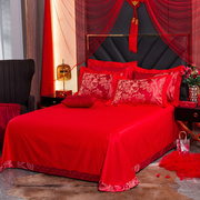 结婚四件套大红色婚嫁全棉，贡缎被套床单床上用品，被子喜被婚庆床品