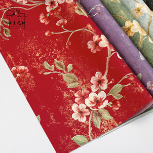 国风包装纸红色中式鲜花包装材料礼盒包装纸复古花艺桃缘系列