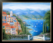 印花DMC十字绣客厅大画世界名画油画 海边的意大利小镇