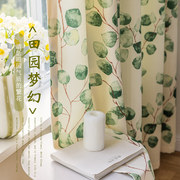 美式乡村文艺复古窗帘客厅北欧卧室，田园风韩式植物印花布帘半遮光