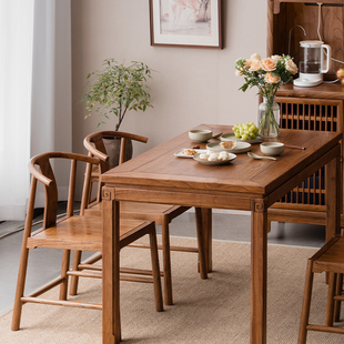 溪木工坊新中式实木餐桌家用长方形简约桌子小户型老榆木桌椅组合