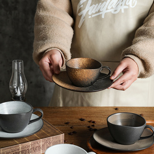 舍里日式陶瓷咖啡杯碟套装马克，杯子高颜值设计感精致高档拉花杯子