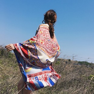 春夏季空调披肩围巾，波西米亚腰果花海边防晒沙滩丝巾旅游拍照
