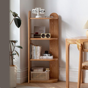 三两枝实木转角置物架现代简约橡木小户型家用落地转角柜书架书柜