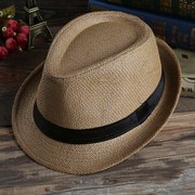 男士夏季遮阳帽草帽情侣草编爵士，帽韩版帽子女士，太阳沙滩帽亲子款