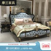 欧式布艺床新古典双人公主床卧室1.8米婚床实木雕V花奢华大床家具