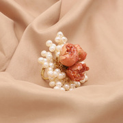 天然珍珠戒指轻奢手工手饰高级感复古法式玫瑰花手环女
