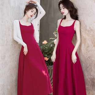 套装复古裙子2024夏装针织开衫外套红色吊带连衣裙两件套女