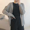 灰色毛衣慵懒风开衫，女初春外套薄款针织空调衫设计感v领复古上衣