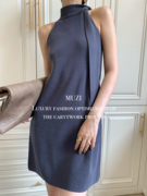 MUZI木子经典返场款系带设计优雅短款裙身拉长身材比例灰蓝色短裙