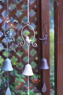 多色小鸟风铃做旧铁艺铸铁挂件，欧式复古垂吊悬挂铃铛阳台花园装饰
