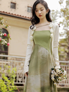 秋季纯欲风设计感超仙气质森系吊带连衣裙配针织，开衫两件套裙