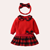 女童秋装连衣裙长袖婴儿，周岁礼服洋气红色公主，裙纯棉春秋小童裙子