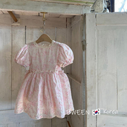 韩版童装女宝宝连衣裙，2024夏季洋气婴幼儿，宽松碎花女童泡泡袖裙子