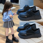 儿童皮鞋黑色2024秋冬女童英伦风百搭演出鞋加绒保暖棉鞋冬季