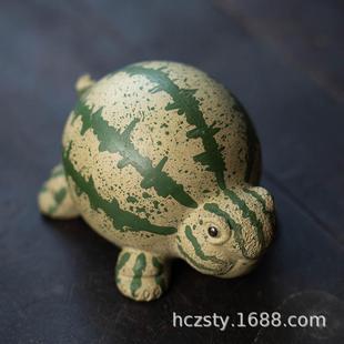 宜兴紫砂茶宠龟壳乌龟盖托盖置茶桌，小摆件茶具雕塑