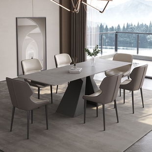 意式极简岩板餐桌椅现代简约小户型可伸缩长方形，轻奢高级感饭桌子