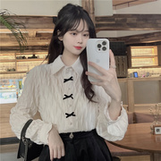 蝴蝶结蕾丝衬衫女秋季2023设计感小众，韩版小个子法式别致