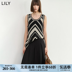 lily2024夏女装(夏女装)设计感时尚撞色镂空洋气，毛针织衫马甲叠穿上衣