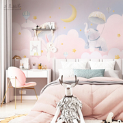 全屋定制儿童房壁纸女孩卧室，环保墙纸云朵，星星公主房天花板壁画