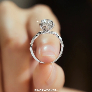 莫桑石钻戒(石钻戒)女戒指，指环925纯银镀18k白金铂金结婚仿真钻戒简约