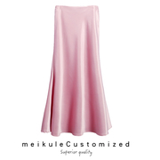 韩国夏季垂坠感亮缎面高腰，a字鱼尾，裙复古醋酸真丝粉色半身裙