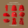 红色围巾棒球帽针织帽男士，新年礼物大红色贝雷帽，女生年会送礼帽子