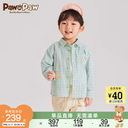 pawinpaw卡通小熊童装，2024年春季男宝儿童翻领，格子衬衫全棉