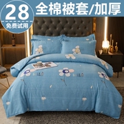 网红款全棉被套简约条纹加厚磨毛双人纯棉被罩，床单式宿舍床上用品