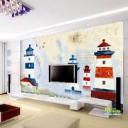 大型灯塔壁画地中海主题墙纸客厅，电视背景壁纸，卧室沙发全屋墙布3d
