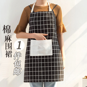 日式棉麻家用厨房围裙防油成人做饭罩衣工作服咖啡店服文艺围裙