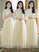 伴娘服中式2024春季修身显瘦礼服小个子，中国风姐妹团伴娘裙女