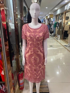 夏季中长款短袖连衣裙中国风蕾丝刺绣中年妈妈参加婚礼宴会礼服装