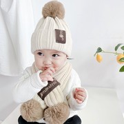 儿童帽子围巾两件套男童女童秋冬毛线，帽宝宝加厚保暖针织帽韩版潮