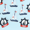 帆船海锚电脑绣花标小补丁贴带背胶刺绣童装辅料布贴船舵
