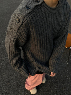 cleanfit深灰色圆领短款慵懒风毛衣男生冬季设计高级感针织衫外