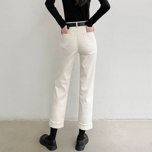 2024年春季烟管裤白色牛仔裤女款裤子高腰显瘦窄版九分直筒裤