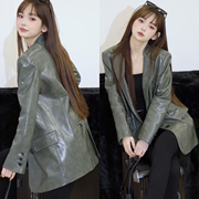 2024年春季女韩系高级感显瘦时尚气质百搭鳄鱼纹皮料西装外套
