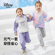 迪士尼童装女童洋气，撞色长袖套装2023儿童，卡通运动套装
