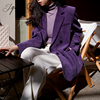 紫色灯芯绒西装外套，女春季2024复古气质高级感宽松休闲小西服